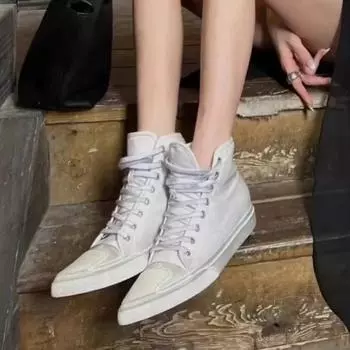 2024 Повседневная обувь для увеличения высоты салона универсальные парусиновые туфли для женщин летние кроссовки с острым носком на шнуровке высокие состаренные кроссовки 35