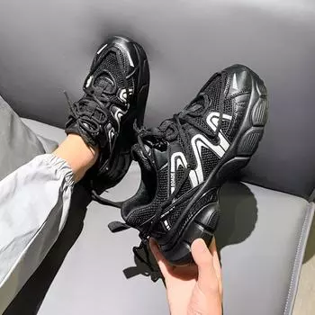 2024 Повседневная обувь Модная натуральная кожа Шнуровка Круглая женская плоская обувь Заклепки Камуфляж Повседневная плоская обувь Осенняя спортивная обувь 35 чёрный