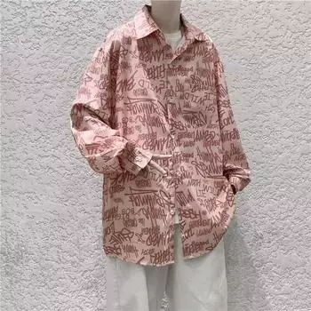 2024 Повседневная рубашка с длинным рукавом Ins Свободная рубашка Мужская летняя тенденция Универсальная повседневная куртка M белый