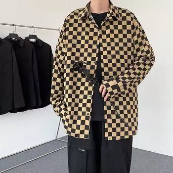 2024 Повседневная рубашка с длинным рукавом, повседневная свободная рубашка Ins, мужская летняя универсальная повседневная куртка M чёрный