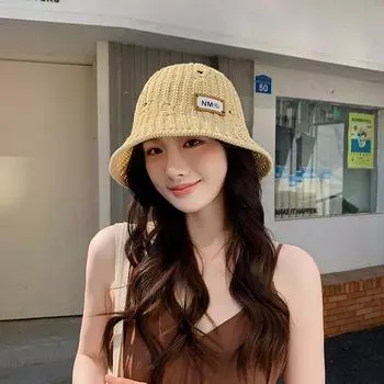 2024 повседневная шляпа-ведро показывает маленькое лицо, подходит для круглого лица, универсальная полая шляпа-ведро, солнцезащитный козырек, солнцезащитный крем и дышащая женская шляпа M56-58cm