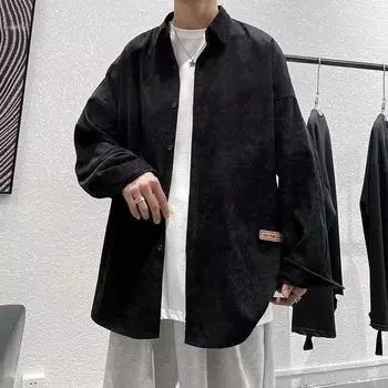 2024 Повседневная свободная рубашка с лацканами в клетку для мужчин среднего возраста и молодых мужчин, деловая повседневная модная куртка для мужчин M чёрный