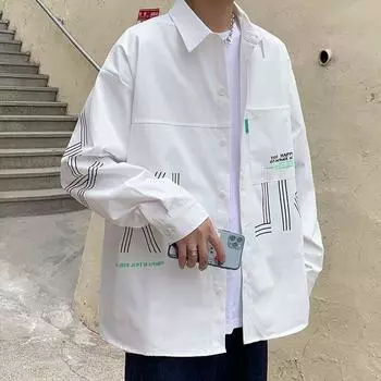 2024 Повседневная свободная рубашка с лацканами в клетку для мужчин среднего возраста и молодых мужчин, деловая повседневная модная куртка для мужчин M чёрный