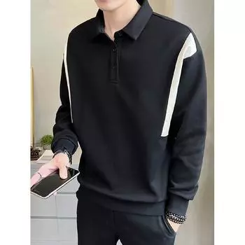 2024 Повседневная свободная рубашка с лацканами в клетку для мужчин среднего возраста и молодых мужчин, деловая повседневная модная куртка для мужчин M чёрный