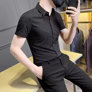 2024 Повседневная свободная рубашка с лацканами в клетку для мужчин среднего возраста и молодых мужчин, деловая повседневная модная куртка для мужчин M чёрный