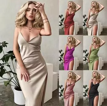 2024 Повседневное модное сексуальное платье с лямкой на шее в Гонконгском стиле, однотонное темпераментное платье с v-образным вырезом и открытой спиной 2XL