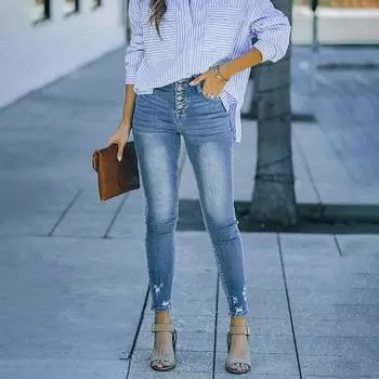 2024 повседневные эластичные винтажные расклешенные женские джинсы S синий