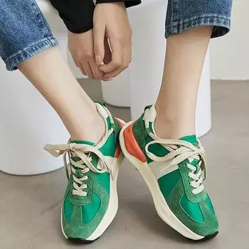 2024 Повседневные кроссовки женские из натуральной кожи в стиле пэчворк, разноцветные, на шнуровке, женская спортивная обувь на платформе, теннисные туфли женские 35 чёрный