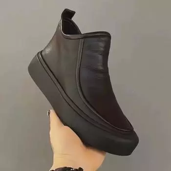 2024 Повседневные мужские кожаные туфли с круглым носком - Воловья кожа с бархатом и молнией 38