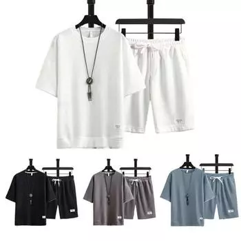 2024 Повседневный наряд Модный шнурок длиной до колена Повседневный наряд Футболка с вафельной текстурой Широкие шорты Одежда для отдыха Повседневная одежда M белый