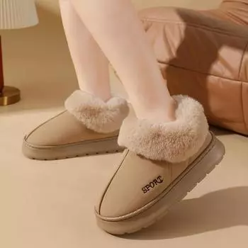 2024 пятнистые замшевые хлопковые туфли женские зимние домашние на толстой подошве теплая верхняя одежда универсальные хлопковые туфли зимние сапоги 36-37 (suitable for 35-36 feet) розовый