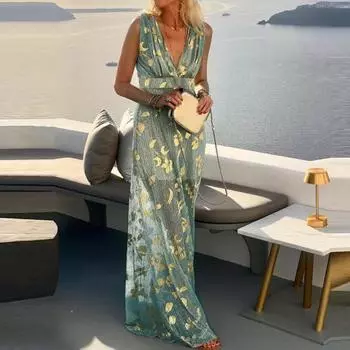 2024 праздничное платье без рукавов с высокой талией, быстросохнущее стильное летнее платье с бронзовым узором, длинное платье, женская одежда S розовый