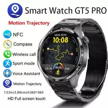 2024 PRO Smart Watch Men Pro AMOLED HD Экран Bluetooth Вызов GPS Траектория NFC Компас сердечного ритма SmartWatches Silicone strap чёрный