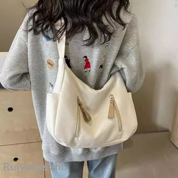 2024 Простая и вместительная холщовая сумка для женщин. Новая сумка для отдыха через плечо для студентов колледжа. Модная большая сумка на одно плечо.