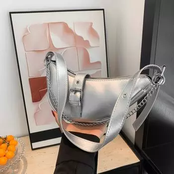 2024 простая маленькая сумка женская сумка новая модная повседневная сумка через плечо с цепочкой подмышкой сумка для знаменитостей в Интернете чёрный