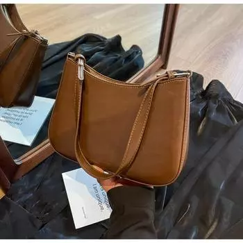 2024 простой стиль универсальный корейский модный однотонный подмышечный мешок женская круглая ретро сумка для пельменей большой емкости чёрный