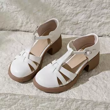 2024 Туфли-лодочки Женские туфли на высоком каблуке с ремешком на щиколотке Летние женские сандалии Baotou Frenc Elegance Shoes 34 бежевый