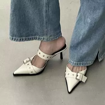 2024 Punk Goth Metal Buckle High Heels Shoes for Women 2024 Trend 6cm Elegant Women Shoe Sandals Fashion Pointed Toe Party Shoes 35