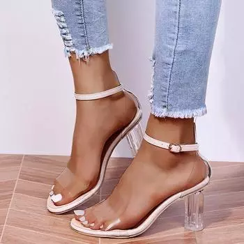 2024 ПВХ сандалии кристалл открытый носок высокие каблуки женские прозрачные каблуки туфли сандалии женские сандалии женские большие размеры 42 34 бежевый