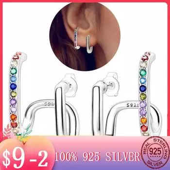 2024 Радужные двухслойные серьги-гвоздики из циркония для женщин и девушек, женская мода, серебряный цвет, ювелирные изделия для вечеринок, подарок, тренд, новинка