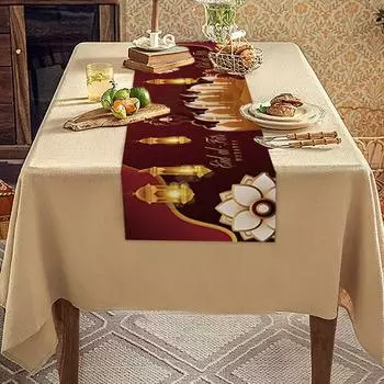 2024 Ramadan Decoration Eid Mubarak Tablecloth Table Runner EID Mubarak Decor For Home Kareem Islamic Muslim Party Eid Al-Fitr