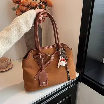 2024 ранняя осень новая сумка через плечо знаменитость Интернета та же большая емкость ретро портфель нишевый дизайн сумка женская 35*11*24 коричневый