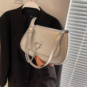 2024 ранняя весна новая нишевая личность модная сумка через плечо подмышку крутая девушка цепочка замок декоративная женская сумка-мессенджер чёрный