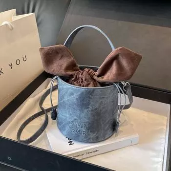 2024 ранняя весна новая высококачественная сумка-мессенджер в стиле ретро корейской версии с бантом в иностранном стиле портативная сумка-ведро женская