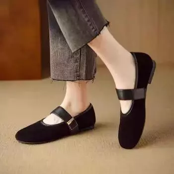 2024 распродажа новых женских дизайнерских туфель балетки туфли на плоской подошве удобные модные женские мокасины из искусственной замши Zapatilla 35 чёрный