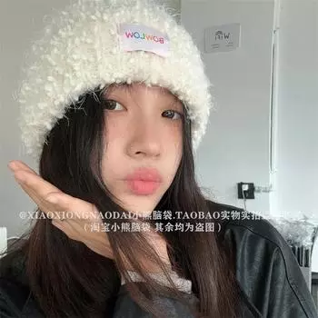 2024 red white loose knitted hat warm ear protector soft waxy sweet wool hat showing face small winter average size unlimited head circumference темно-красного
