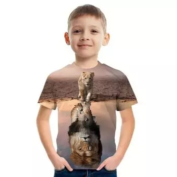 2024 Ретро 3D принт Повседневная детская одежда Топ Футболка Модная футболка Животные Дети Мальчик Одежда Аниме Короткий рукав 100