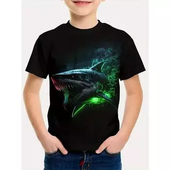 2024 Ретро Акула Модная футболка Животный 3D Принт Топ Футболка Детская Одежда Для Мальчиков Аниме Короткий Рукав Повседневная Детская Одежда 140
