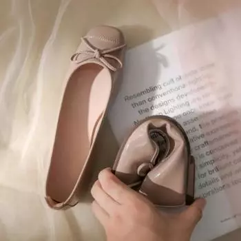 2024 Ретро бант женские балетки из лакированной кожи осенние туфли без застежек повседневные туфли с круглым носком бордовые лоферы Zapatos De Mujer 35 чёрный