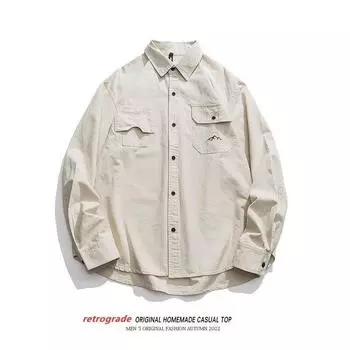 2024 Retro Shirt Men s Summer Wear Hong Kong Style Student Loose Niche Design Fun New Men s Shirt Outer Wear M абрикосовый