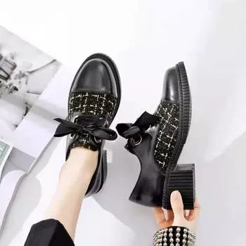2024 Ретро шнуровка кожаные туфли Zapatos Para Mujeres женские туфли Le Fu с толстой подошвой грубый каблук мягкая подошва туфли для женщин 35 бежевый