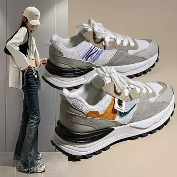 2024 Ретро женские кроссовки на толстой подошве Серые кроссовки Женские сетчатые повседневные кроссовки Прогулочная обувь Зимняя теплая женская обувь 35 бежевый