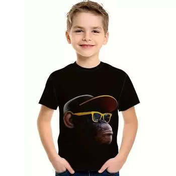 2024 Ретро Животные 3D Принт Повседневная Детская Одежда Топ Футболка Модная Футболка Животные Дети Мальчик Одежда Аниме Короткий Рукав 110