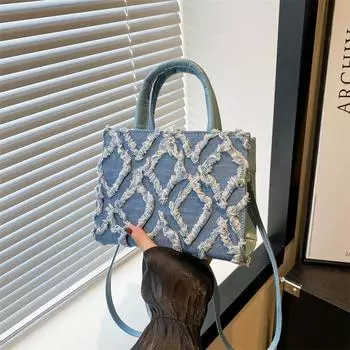 2024 ромбовидный деним лето новый простой модный дорожный большой емкости плечо кроссбоди маленькая квадратная сумка для женщин розовый