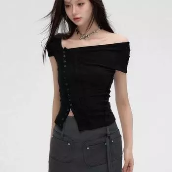 2024 Ropa Mujer футболки женские футболки с короткими рукавами и короткими рукавами модные летние футболки однобортные черные футболки Y2k L чёрный