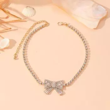 2024 Роскошное ожерелье-бантик из циркона - Полное бриллиантовое женское INS Style серебряный