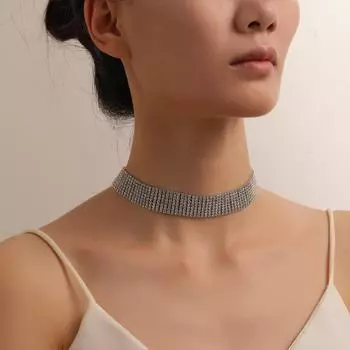 2024 Роскошное женское ожерелье-чокер со стразами и цирконами null серебряный