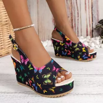 2024 Роскошные дизайнерские шлепанцы Женские туфли на высоком каблуке 7 см Мюли Фетиш Летние сандалии для женщин на танкетке Тапочки Дешевые синие туфли на платформе 36 чёрный