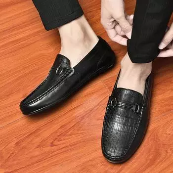 2024 Роскошные мужские туфли Новые верхние слои коровьей кожи Туфли с низким верхом Мужские туфли Классические черные удобные дышащие туфли для вождения 38 чёрный