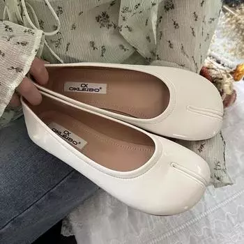 2024 Роскошные однотонные кожаные туфли Trotter, женские туфли Ninja Tabi Flats на низком каблуке, женские туфли Lolita Mary Janes Slip On Mocasines Mujer 5 белый
