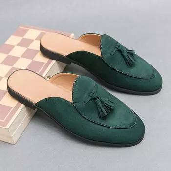 2024 Роскошные повседневные туфли из замши, мужские получешки из кожи для мужчин, мюли с круглым носком, шлепанцы, модные дизайнерские удобные туфли на плоской подошве 38