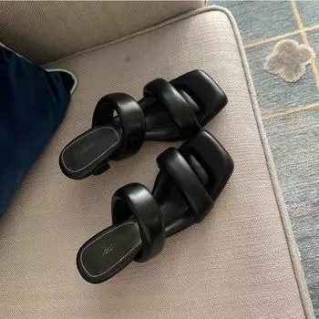 2024 Роскошные сандалии из натуральной овчины с квадратным носком, тапочки на странном каблуке, женские тапочки на низком каблуке, женские удобные тапочки-хлебцы 2024 35 бежевый