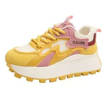 2024 Роскошные женские кроссовки на шнуровке с круглым носком на плоской подошве, повседневная обувь для работы, сетчатая обувь для бега, женская обувь на платформе 35 бежевый