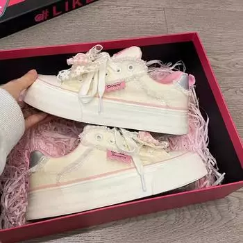 2024 Роскошные женские розовые повседневные туфли для скейтбординга весна/осень модные туфли с бантом на толстой подошве для женщин-студенток, спортивная обувь для бега 35 розовый