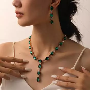 2024 Роскошный комплект из ожерелья и серег со стразами и бриллиантами для свадеб и подружек невесты разноцветный