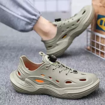 2024 rotating button hole shoes men s summer wear thick-soled bag head beach travel outdoor non-slip cool slippers 38 серый